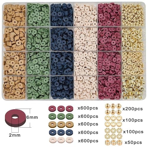 MIIIM Earth Tone Clay Bead Bracelet Kit, Heishi and Flat Clay Beads, Gold Spacer for Jewelry Making, Friendship Kit for Crafts, Concert, Raves, Gifts thumbnail 3