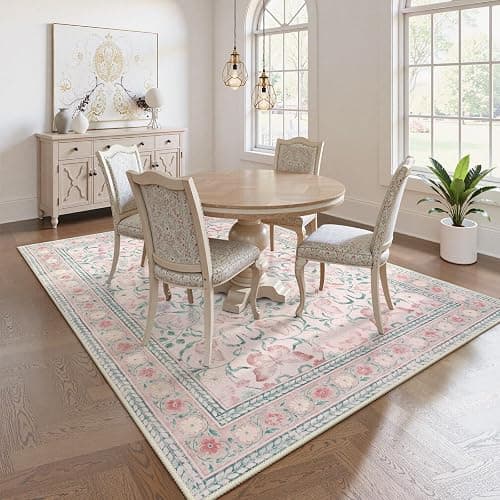 Beeiva Boho Washable Rugs 5x7, Pink Area Rug Carpet for Bedroom, Non Slip Butterfly Bedroom Rug with Low Pile, Distressed Ultra-Thin Floral Indoor Floor Carpet for Nursery (Pink,5'x7') thumbnail 3