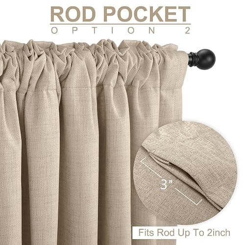 Linen Textured Total Blackout Curtains for Bedroom 72 Inches Long, Oatmeal | 100% Blackout Shield, Back Tab/Rod Pocket Living Room Drapes, Thermal Insulated Blackout Curtains 2 Panels Set, 42"W x 72"L thumbnail 5