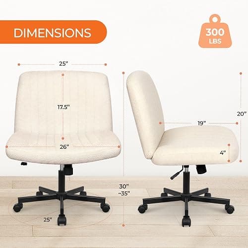 Orange Factory Criss Cross Chair Wheels Wide Cross Legged Office Desk Vanity Chair Comfy Fabric Armless Adjustable Swivel for Home Computer Task (Beige) thumbnail 2