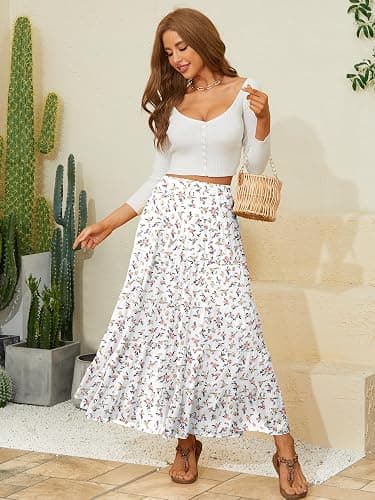 NASHALYLY Women's Chiffon Elastic High Waist Pleated A-Line Flared Maxi Skirts thumbnail 2