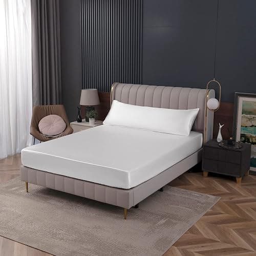Homiest White Satin Fitted Sheet Twin Size, Deep Pocket, Luxury & Ultra Soft Bedding thumbnail 7