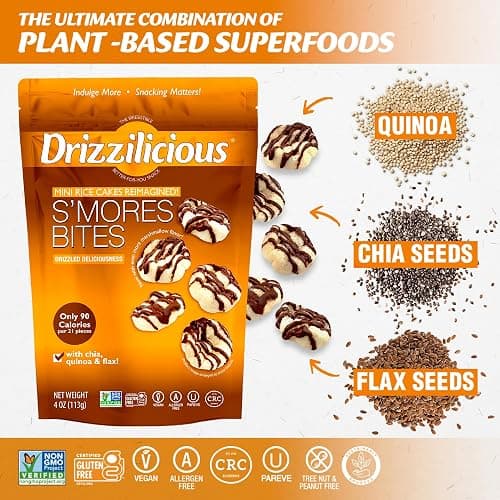 Drizzilicious Mini Rice Cakes S'mores - Rice Crisps, Healthy Snack for Adults and Kids, Flavored Rice Cakes, Vegan, Gluten Free, Allergen Free, Only 90 Calories Per Serving - 4oz (Pack of 2) thumbnail 4