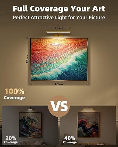 EZVALO Picture Light for Wall, 4800mAh Rechargeable Wireless Remote, 16in Dimmable Magnetic LED Art Display Light with 3 Color Temperatures, for Gallery, Living Room, Bedroom, Hallway (Gold) thumbnail 2