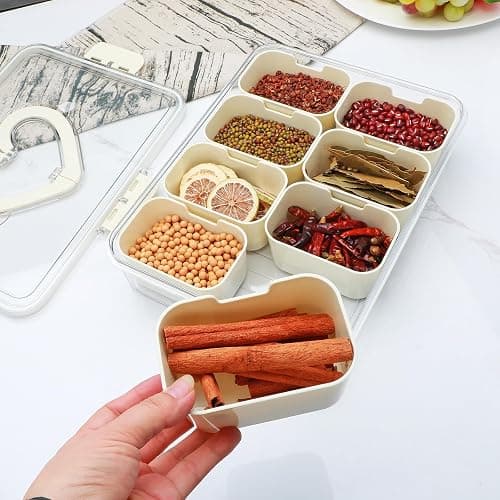 XING-RUIYANG Divided Serving Tray with Lid and Handle,Snackle Box Containers with 8 Compartment,Portable Snack Serving Platters Reusable Storae Organizer for Fruits,Nuts,Candy,Party,Picnic,Veggies thumbnail 8