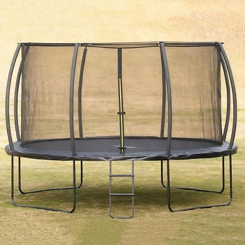 Trampoline 10FT 12FT 14FT with Enclosure and Ladder, ASTM Approved Recreational Trampolines for Kid and Adult, Outdoor Trampolines with Socks, Dart Board, Basketball Hoop for Trampoline Black thumbnail 8