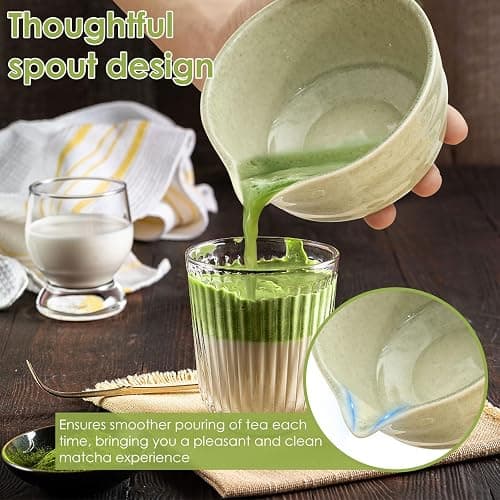 Matcha Besen 5-Teiliges Set Matcha Schneebesen mit Matcha Besen Halter Keramik Traditionelle Schaufel Matcha Whisk Set für Japanische Handarbeit (Dunkelgrün) thumbnail 4