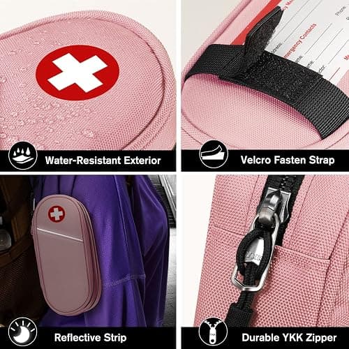 SITHON Double-Layer Epipen Carrying Case, Travel Medication Organizer Bag Emergency Medical Pouch Holds 2 EpiPens, Asthma Inhaler, Anti-Histamine, Auvi-Q, Allergy Medicine Essentials, (Pink) thumbnail 7