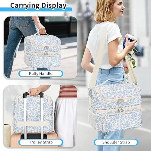 CUBETASTIC Nail Polish Organizer & Storage Bag for 48 Bottles & Full-Size Lamp, Double-Layer Travel Case Box for Nail Supplies, Manicure Kit & Pedicure Tools (Blue Floral, 48 Slots) thumbnail 6
