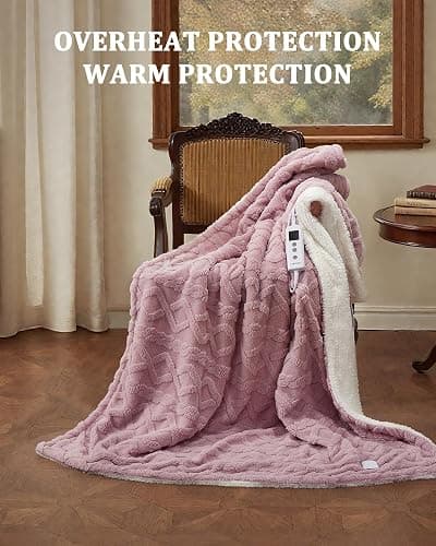 CAROMIO Heated Throw Blanket - Thick Tufted Sherpa Electric Blanket Throw with 10 Heating Levels and 10 Time Settings, ETL Certified Machine Washable Fast Heating Blanket Throw 50"×60", Dusty Pink thumbnail 2