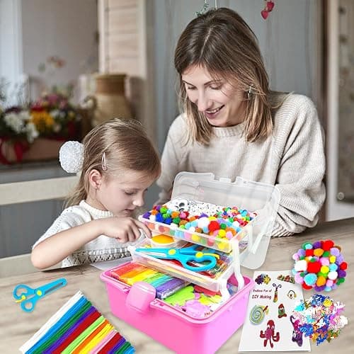3000 Arts and Crafts Supplies for Kids Craft Kit Craft Box with Pipe Cleaners Arts and Crafts for Kids Age 4-6, 6-8, 8-12 DIY School Supplies Materials Set Toys Gifts for Girls Boys Toddlers, Red thumbnail 5