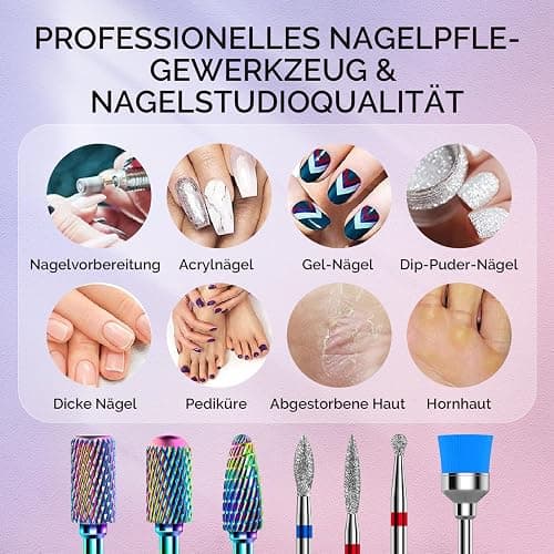 MelodySusie Nagelfräser Bits Set, 7Stk Wolframkarbid Diamant Bits für Acrylnägel Poly Gel Nagelhaut entfernen, 3/32'' Professionelle Nagelbits für Nagelfräser Efeil (mehrfarbig) thumbnail 7