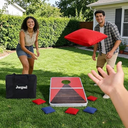 Juegoal Portable Cornhole Board Set for Kids Teens & Adults, 24x16 Inch Foldable Corn Hole Games with Bean Bags & Carry Bag, Lightweight Aluminum Alloy Travel Size Cornhole Set for Outdoor Games Beach thumbnail 5