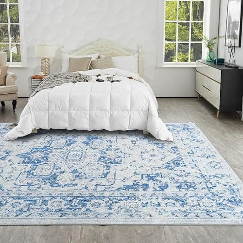 VIPBED 5x7 Area Rug, Washable Rug for Living Room Entryway Bedroom Kitchen, Vintage Medallion Carpet with Non-Slip Backing, Ultra-Thin Low Pile Boho Farmhouse Carpet for Home Decor, Blue thumbnail 2