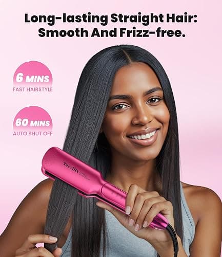 Terviiix Flat Iron Hair Straightener, 1-3/4 Inch Wide Plate, Ceramic & Tourmaline for Smooth, Salon-Grade One-Swipe Results | Gently Straightens Thick, Curly, Black & Natural Hair, Professional Heat thumbnail 2