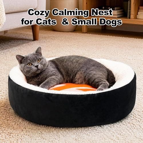 Mellownido Sushi Cat Bed, Calming Small Dog Bed 21in, Washable | Anti-Anxiety Cuddler Bed for Kitten & Puppy, Ultra-Soft Plush Fur, Non-Slip Bottom, Fully Machine Washable Pet Bed thumbnail 2