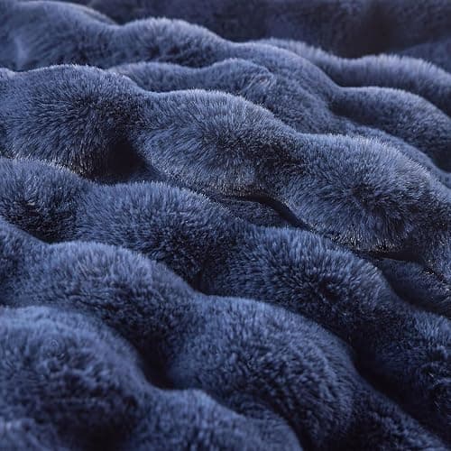 BENVWE Fluffy Faux Fur Throw Blanket for Couch, Soft Plush Thick Cozy Fuzzy Luxury Minky Bubble Blanket for Home Living Room Decor Gift for Women, Navy Blue, 63" x 80", 1100GSM thumbnail 6