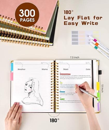 Hardcover Spiral Notebook journal with Removable Dividers Tabs, 300 Pages Leather 5 Subject Notebook College Ruled, 8"x10" Large B5 Notebooks for Work School Note taking, Lined Journal for Women,Black thumbnail 2