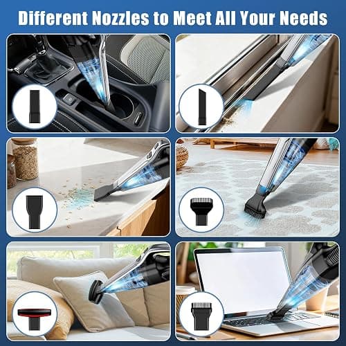 SAKOLD Car Vacuum, Pet Hair Eraser, Cordless Handheld Vacuum with Powerful Suction, Type-C Charge, 2 Suction Modes, 6-in-1 Portable Mini Vacuum for Home, Car, Office Desk, Keyboards thumbnail 2