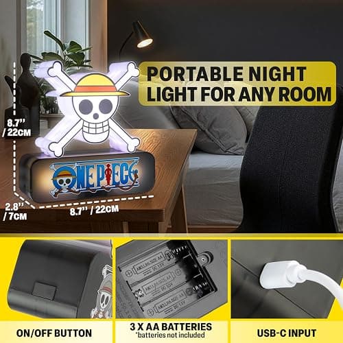 One Piece Skull 3D LED Nachtlicht, Straw Hat Tischlampe mit 3 Helligkeitsstufen, USB oder Batterie, Tragbar Weißes Licht LED lampe, Anime Geschenke für Zimmer Deko (Mehrfarbig 3D Skull) thumbnail 4