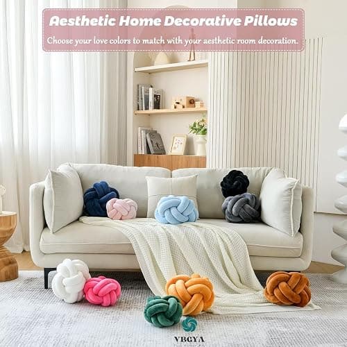 VBGYA Knot Pillow Ball, Soft Home Decorative Throw Pillows Cushion, Round Changeability Knotted Pillows, Modern Home Handmade Cushions for Bedroom, Sofa, Couch (8 Inch, Light Pink) thumbnail 6