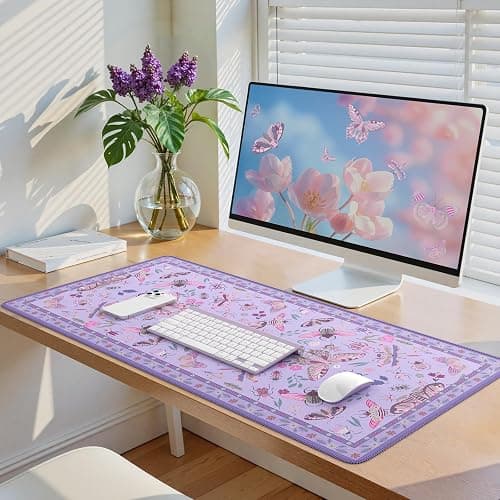 iCasso Purple Large Mouse Pad, Desk Matt for Desktop, XXL Desk Mat for Keyboard and Mouse, Anti-Slip Big Mousepad Computer Mat with Stitched Edges thumbnail 7