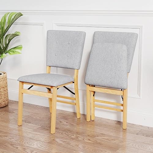 Giantex Folding Dining Chairs Set of 4, Armless Kitchen Chair w/Padded Seat & Tilt Backrest, Rubber Wood Legs, Upholstered Accent Side Chairs for Dining Room, Living Room, Restaurant thumbnail 5