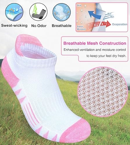Heyoboy Womens Ankle Anti-blister Cushioned Athletic Running Socks 5 Pairs thumbnail 4