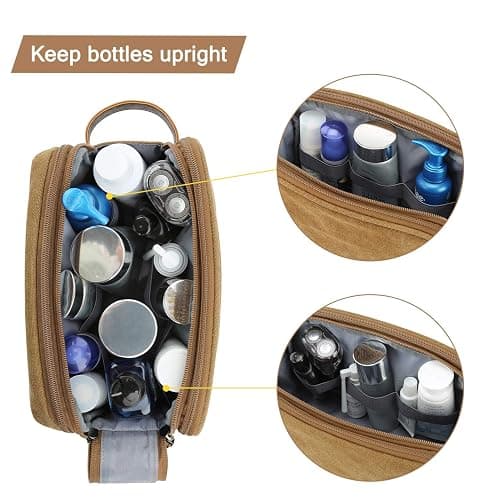 BAGSMART Toiletry Bag for Men, Canvas Travel Toiletry Organizer Dopp Kit Water-resistant Shaving Bag for Toiletries Accessories,Khaki-Medium thumbnail 6