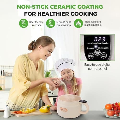 NutriChef 1.6 QT Portable Electric Rice Cooker & Lunch Maker | Multi-Functional & Non-Stick Ceramic Coating | Digital Control Panel | 6 Cook Functions: Rice, Soup, Stew, Porridge & More | White thumbnail 4