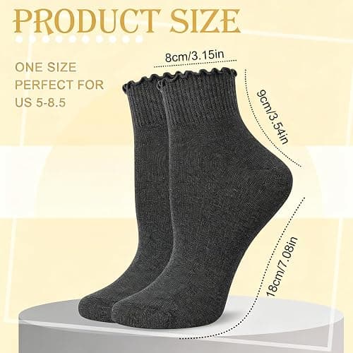 scenicamp 6 Pairs Ankle Ruffle Socks Cute Frilly Comfort Breathable Cotton Socks thumbnail 2