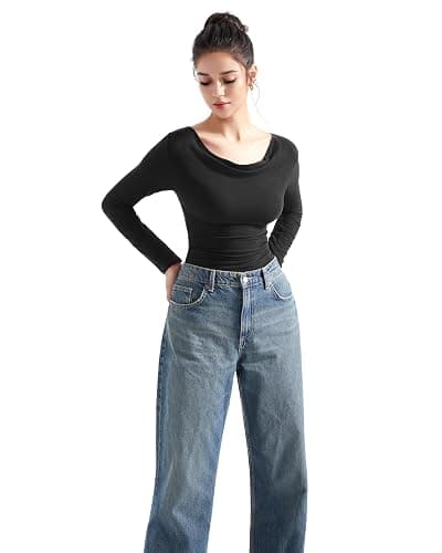 SUUKSESS Women Long Sleeve Off Shoulder Tops Trendy Cowl Neck Going Out Shirt for Fall thumbnail 3