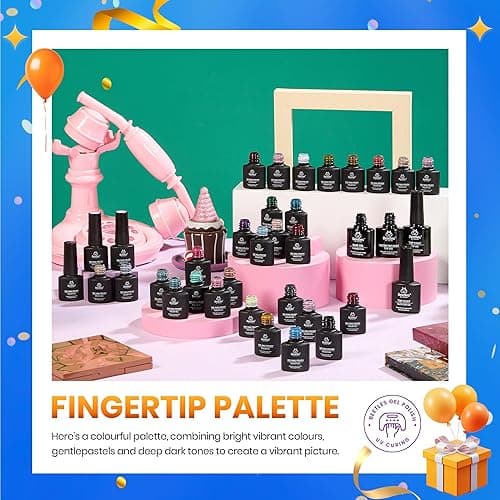 beetles Gel Polish Set Fall Gel Nail Polish Kit 36 Pcs 32 Colors with Base Top Coat Burgundy Red Blue Purple Hot Pink Green Black White Uv LED Lamp Nails Gifts for Women Fingertip Palette thumbnail 7