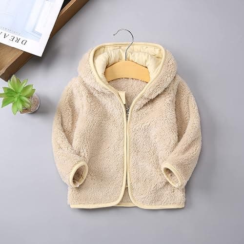 Toddler Boys Girls Hooded Jacket Fleece Hoodie Winter Warm Solid Color Teddy Coat Zip-up Bear Ear Sweater Fall Clothes thumbnail 4