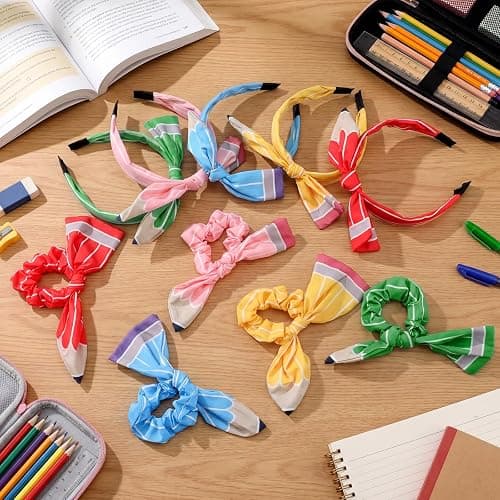 Rivvlive 10 Pcs Back to School Pencil Teacher Headband Girls Hair Bow Ties | Scrunchie Hairbands Set, First Day of School Hair Accessories, Kindergarten Outfits for Kids Teen Girls, Teacher Student Gift thumbnail 2