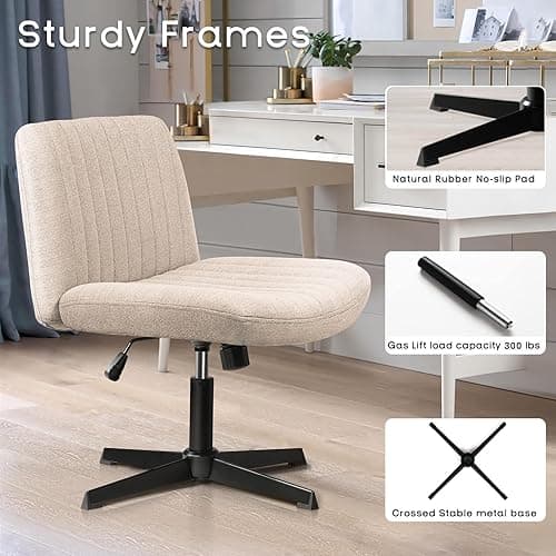 PUKAMI Criss Cross Chair,Comfy Cross Legged Office Desk Chair No Wheels,Modern Fabric Swivel Adjustable Height Mid Back Wide Seat for Home Office Computer Makeup Vanity Task(Beige) thumbnail 5