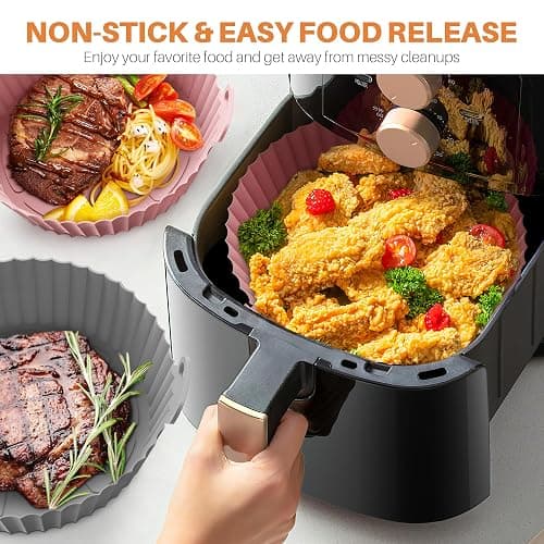 ME.FAN Air Fryer Silicone Liners for 4 to 7 QT [2 Pack] Reusable Air Fryer Basket with Handles & Holes Rose Pink + Light Grey thumbnail 6