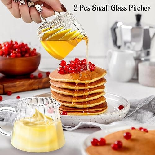 Loscarol 2 Pcs Small Glass Pitcher - Elegant Wave Shaped Creamer Pitcher for Coffee, Milk, Tea, 6 oz Milk Frothing Cup Creamer Jug for Kitchen thumbnail 5