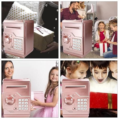 Suliper Electronic Piggy Bank Code Lock for Kids Baby Toy, Mini ATM Safe Coin Cash Banks Real Money Saving Box with Password, Auto Money Scroll for Children,Boys Girls Birthday Gift (Rose Gold) thumbnail 5