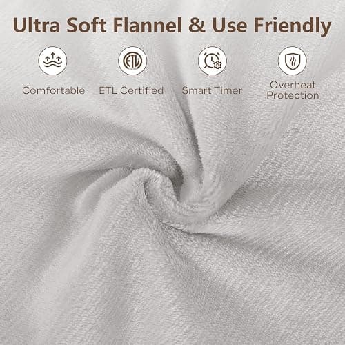 PROALLER Electric Heated Blanket Queen Size with 6 Levels & 8h Auto Off, Ultra Soft Flannel Full Body Heating Blanket, Machine Washable, Warm Gray, 84" x 90" thumbnail 2