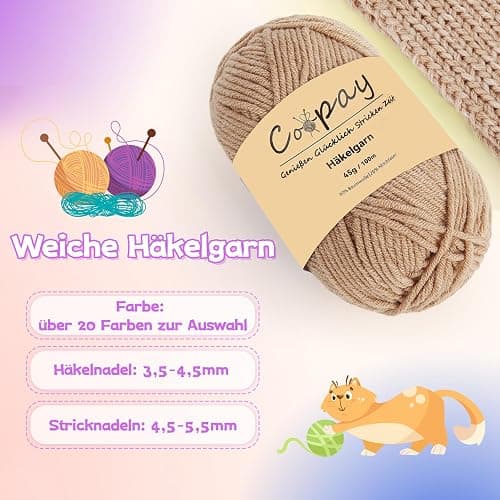 Coopay Wolle zum Häkeln, 225g (5x45g) Weiches Häkelgarn, 5 Faiding Wolle zum Stricken, Babywolle zum Häkeln für Anfänger, Super Weich Häkelgarn Babywolle für Häkel- und Strickprojekt - Khaki Weiß thumbnail 3