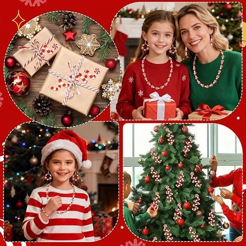 UPINS 1500Pcs Christmas Red and White Beads for Jewelry Making Xmas Candy Polymer Clay Beads for Holiday Necklace Bracelet Earring Craft and Christmas Tree Ornaments thumbnail 7