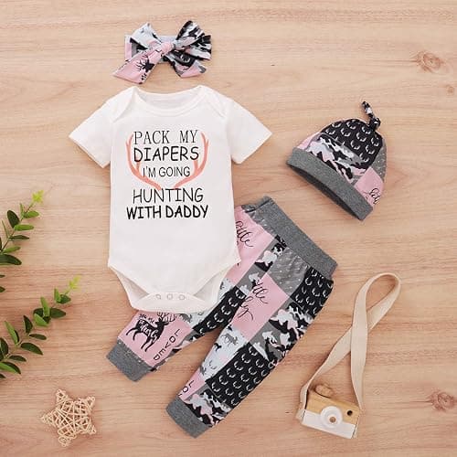 BIRTHDAY SHARK Newborn Girls Outfit Baby Girl Coming Home Outfit Hunting Clothes for Girls thumbnail 5