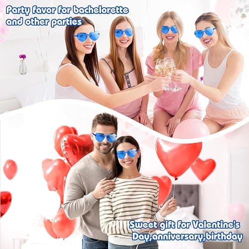Bouiexye 12 Pack Heart Sunglasses for Women Transparent Heart Glasses for Bachelorette Birthday Party Favor Gifts thumbnail 3