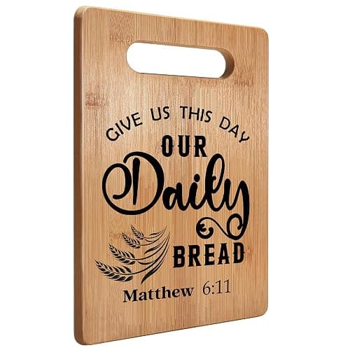 Absnfatu Christian Kitchen Decor, Give Us This Day Our Daily Bread Matthew 6:11 Bible Verse Cutting Board Chopping Board, Christian Religious Gifts for Women, Bamboo Cutting Boards for Kitchen - Image 1