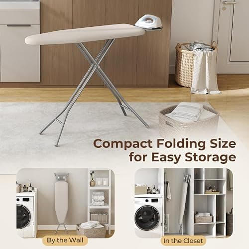 Yaheetech Foldable Ironing Board, Heavy Duty Iron Board with 9 Adjustable Heights, 4 Layer Cover and Safety Iron Rest, 52X14 Compact and Space Save Iron Board for Home Laundry Room Use, Beige thumbnail 9