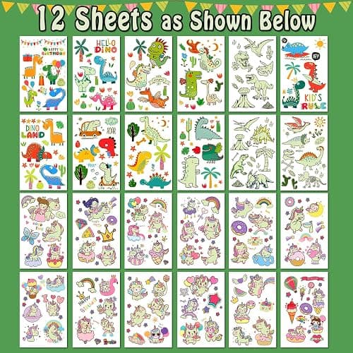 Partywind 24 Sheets Glow Temporary Tattoos for Kids, 215 Luminous Mixed Styles Tattoo Stickers for Party Supplies Favors for Boys and Girls, Cute Toys Goodie Bag Stuffers thumbnail 2