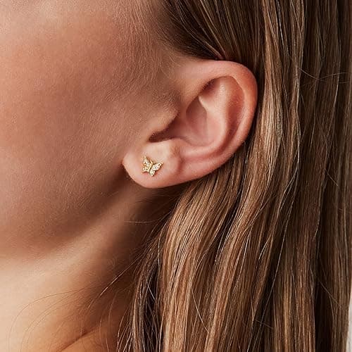 PAVOI 14K Gold Plated Dainty Stud Earrings for Women - 925 Sterling Silver Posts Earrings with Cubic Zirconia - Celestial Lightning Bolt, Moon, Star, and Flower Gold Jewelry Gifts thumbnail 3