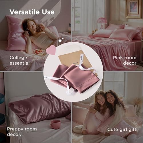 Bedsure Satin Pillowcase for Hair and Skin Queen - Silky Pillowcase 2 Pack with Envelope Closure, Similar to Silk Pillow Cases, Gifts for Women Men, Nostalgia Rose, 20x30 Inches, 2pcs thumbnail 8