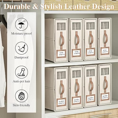 BigPonPon 6 Pack Bed Sheets Organizers And Storage (King Size),Foldable Sheet Organizer With Handle For Linen Closet,Bedding Organizer Storage For Sheets, Duvet Cover (Beige, XCDSN-002 thumbnail 7